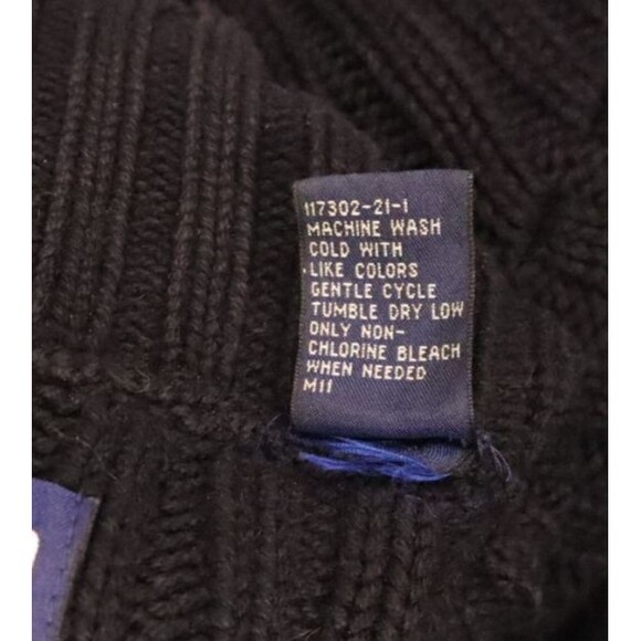 Black Turtle Neck Sweater Heavy Warm Cotton Gap Size Large Cable Knit Design - Picture 10 of 11